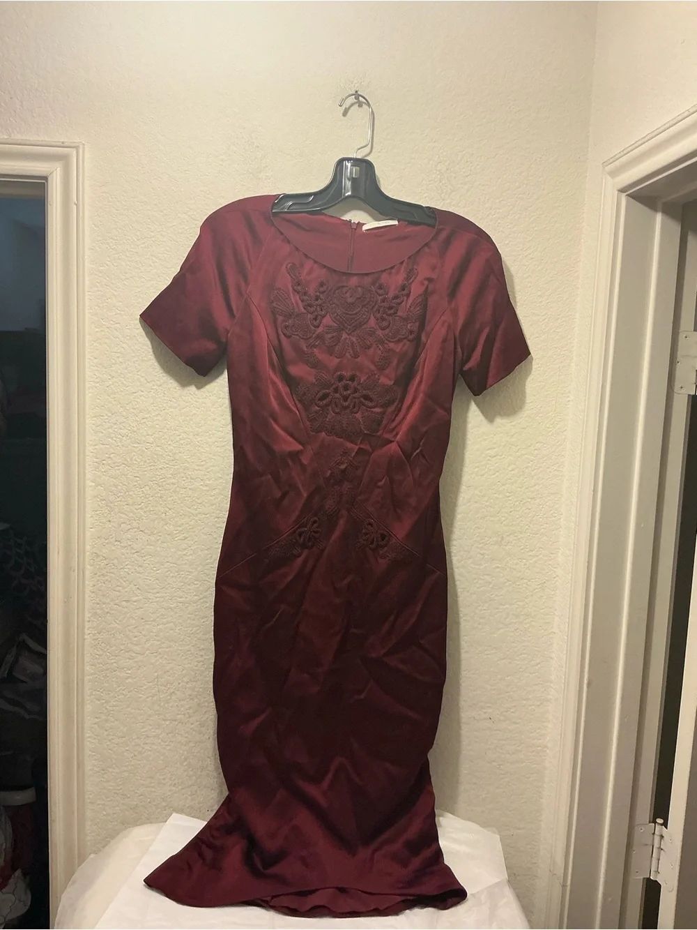 Zac Posen Burgundy Embroidered Midi Dress